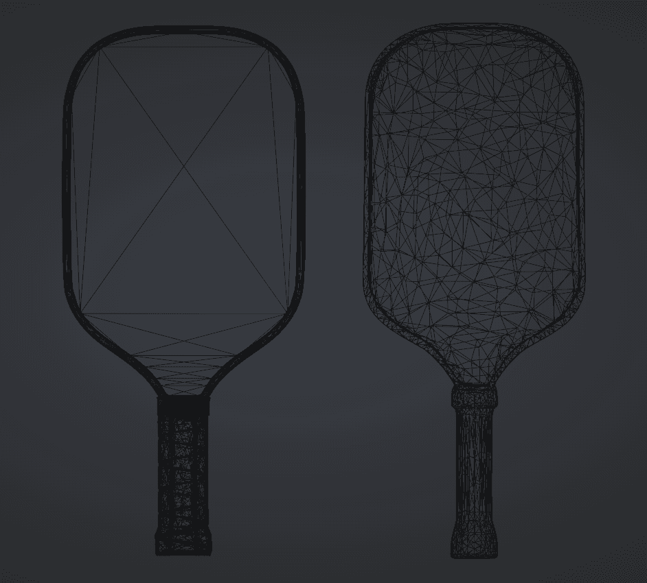 Wireframe comparison of AI-generated 3D model vs Handcrafted model