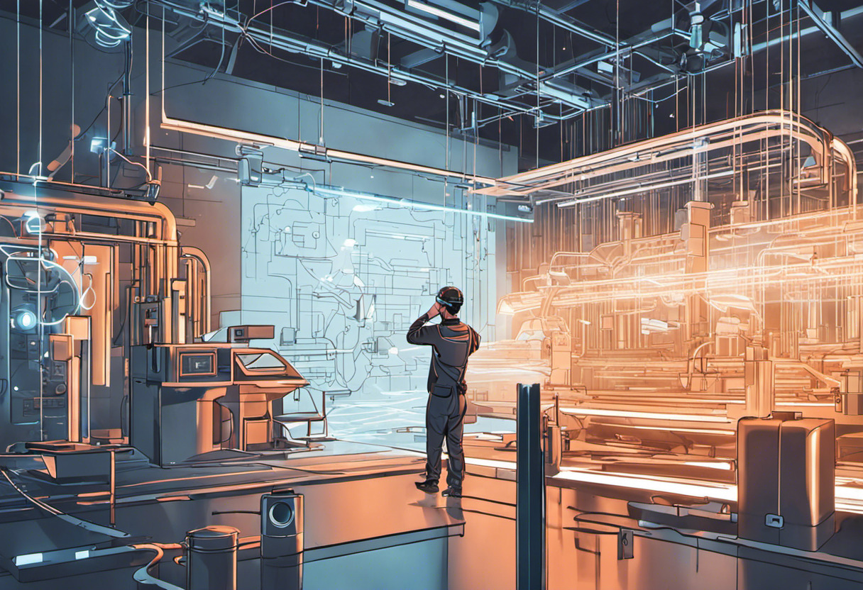 Factory worker using AR in a manufacturing facility