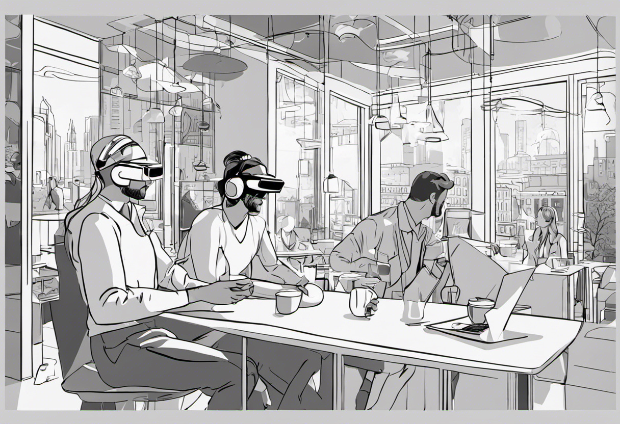 Group of consumers sharing AR experience in a coffee shop2