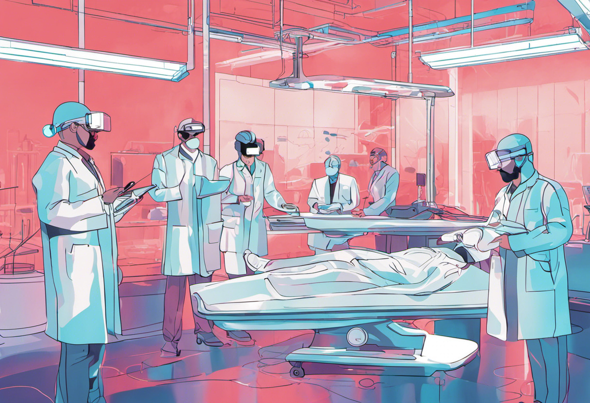 Medical students practicing surgery in a simulation lab