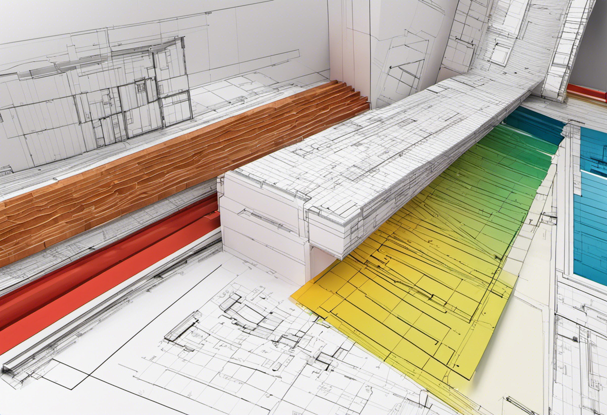 Colorful 3D model blueprint of an architectural project on a draft table