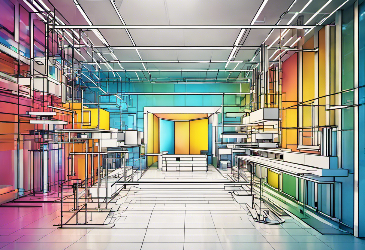 Colorful 3D rendering of a complex data structure in a high tech lab