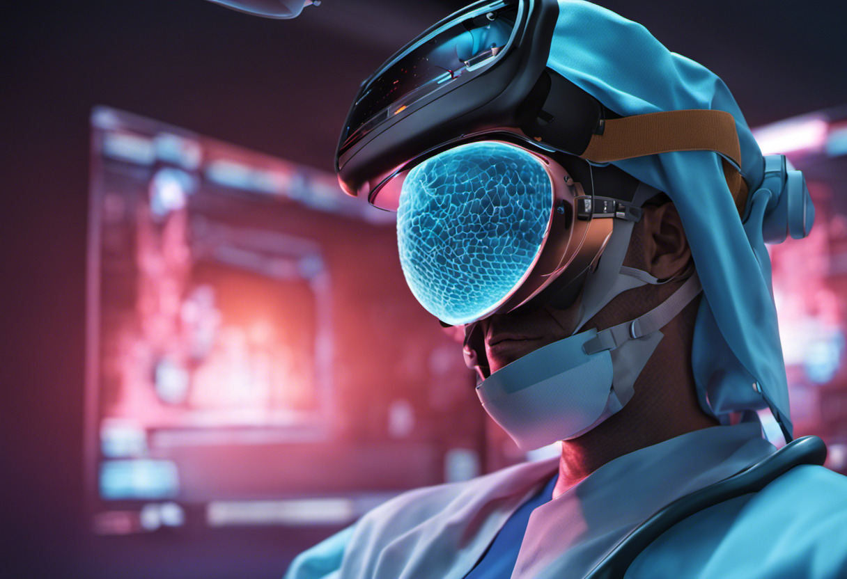 Colorful depiction of a surgeon in a virtual-reality operation theater