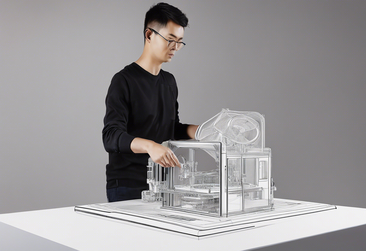 3D printing enthusiast examining a printed model from Meshmixer