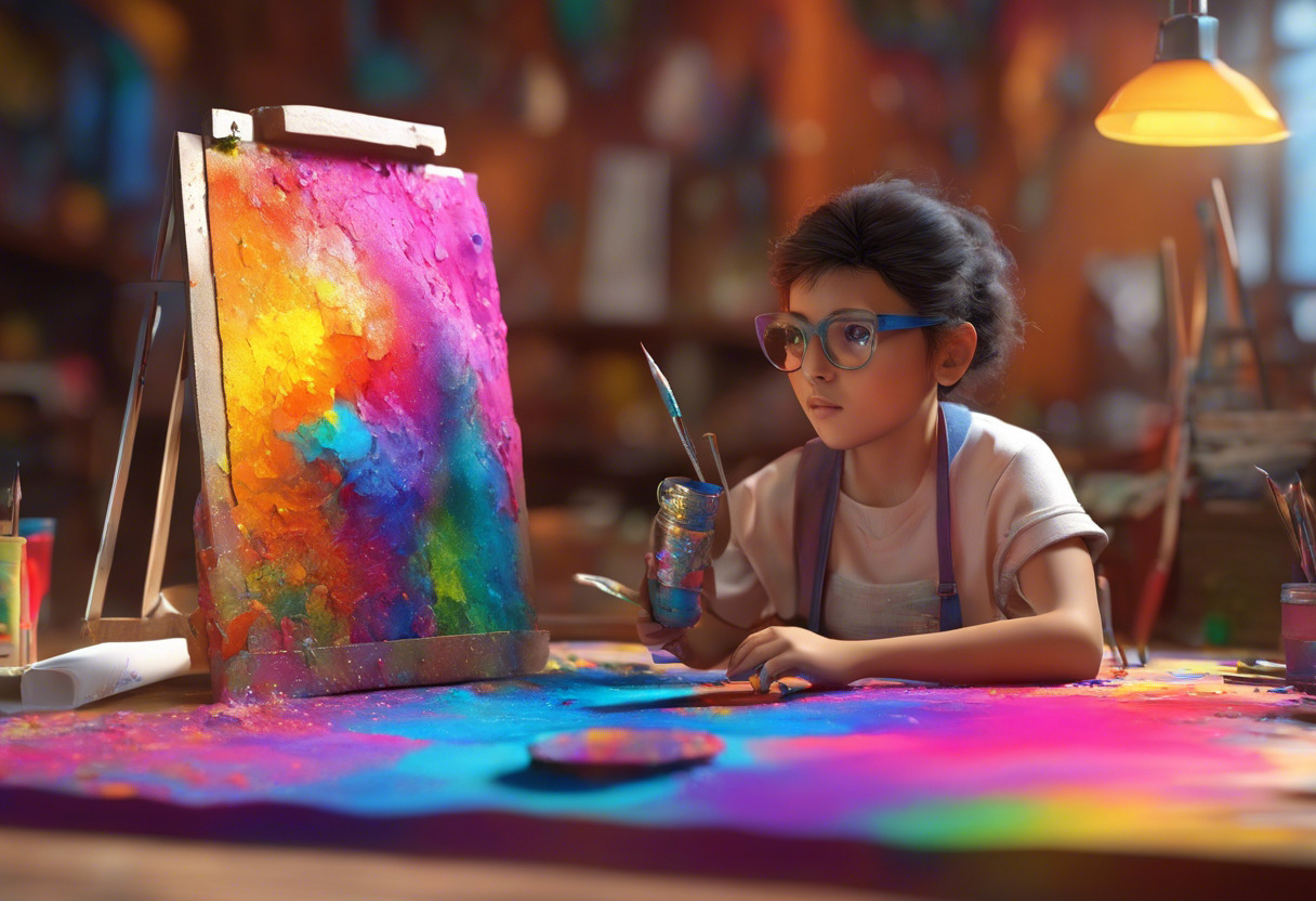 A 3D painter, lost in the intricate world of colors, using ZBrush as the artistic quill.