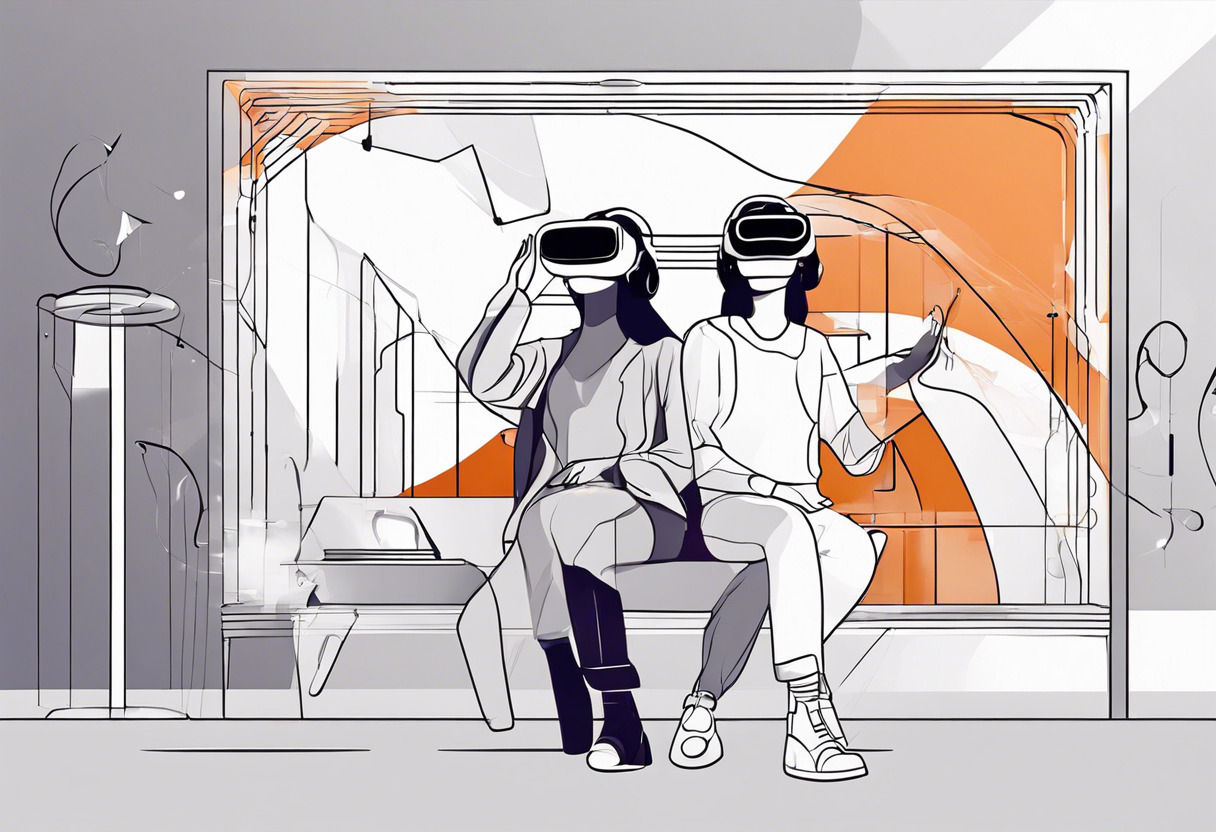 A couple enjoying a virtual reality concert with VR glasses, immersed in a futuristic form of entertainment.