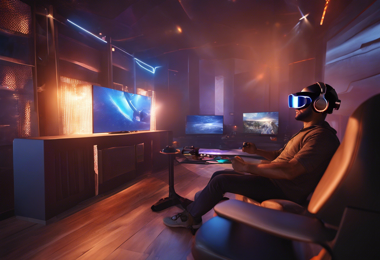 A gaming enthusiast enjoying an immersive 3D environment created through SteamVR