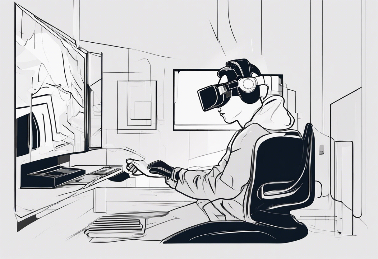 a virtual reality gamer fully engrossed in an intense game