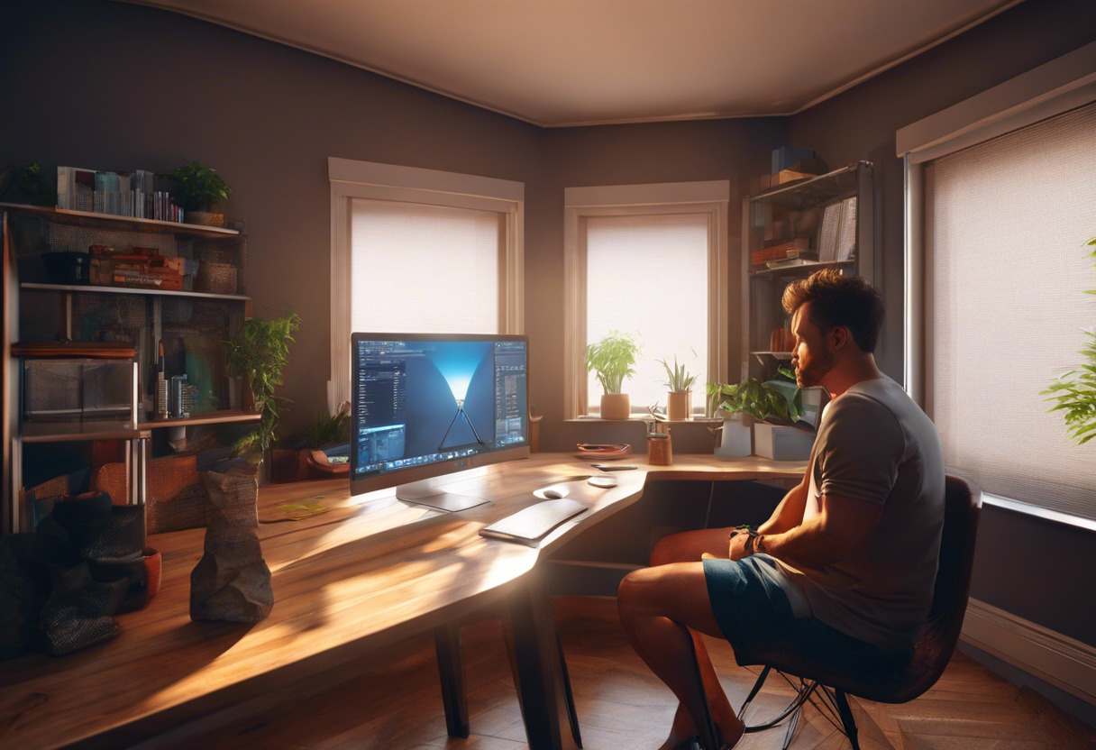 An enthusiast exploring the features of Blender on his computer at home