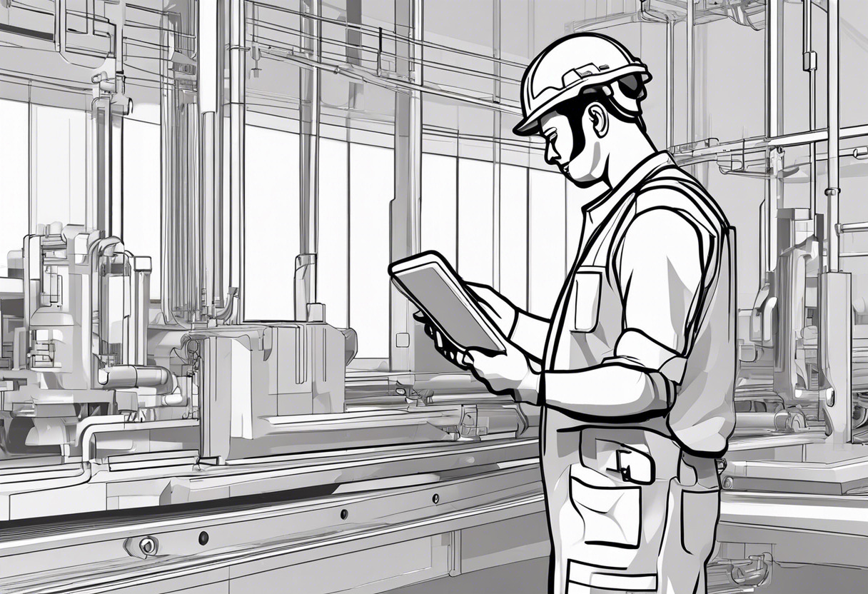 an industrial worker using an AR application powered by EasyAR for maintenance work.