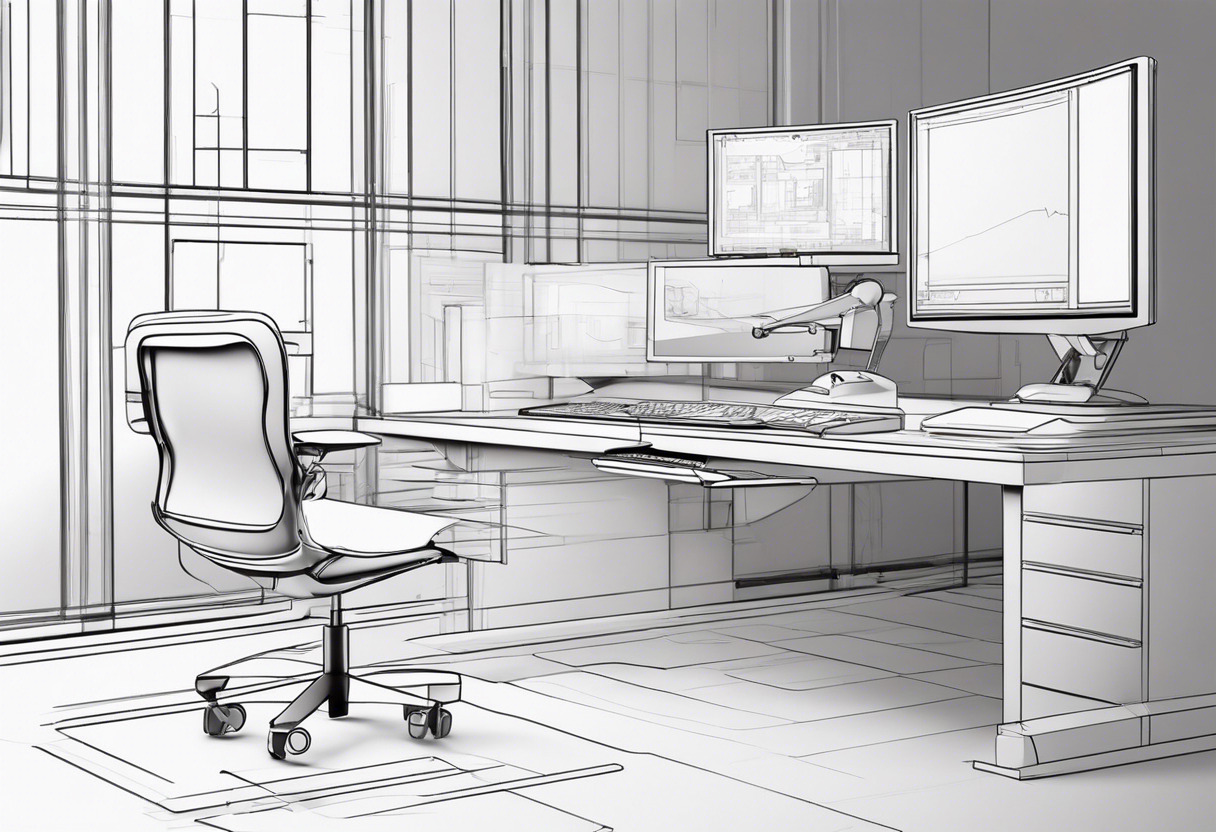 Animator creating a 3D animation using AutoCAD on a hightech workstation