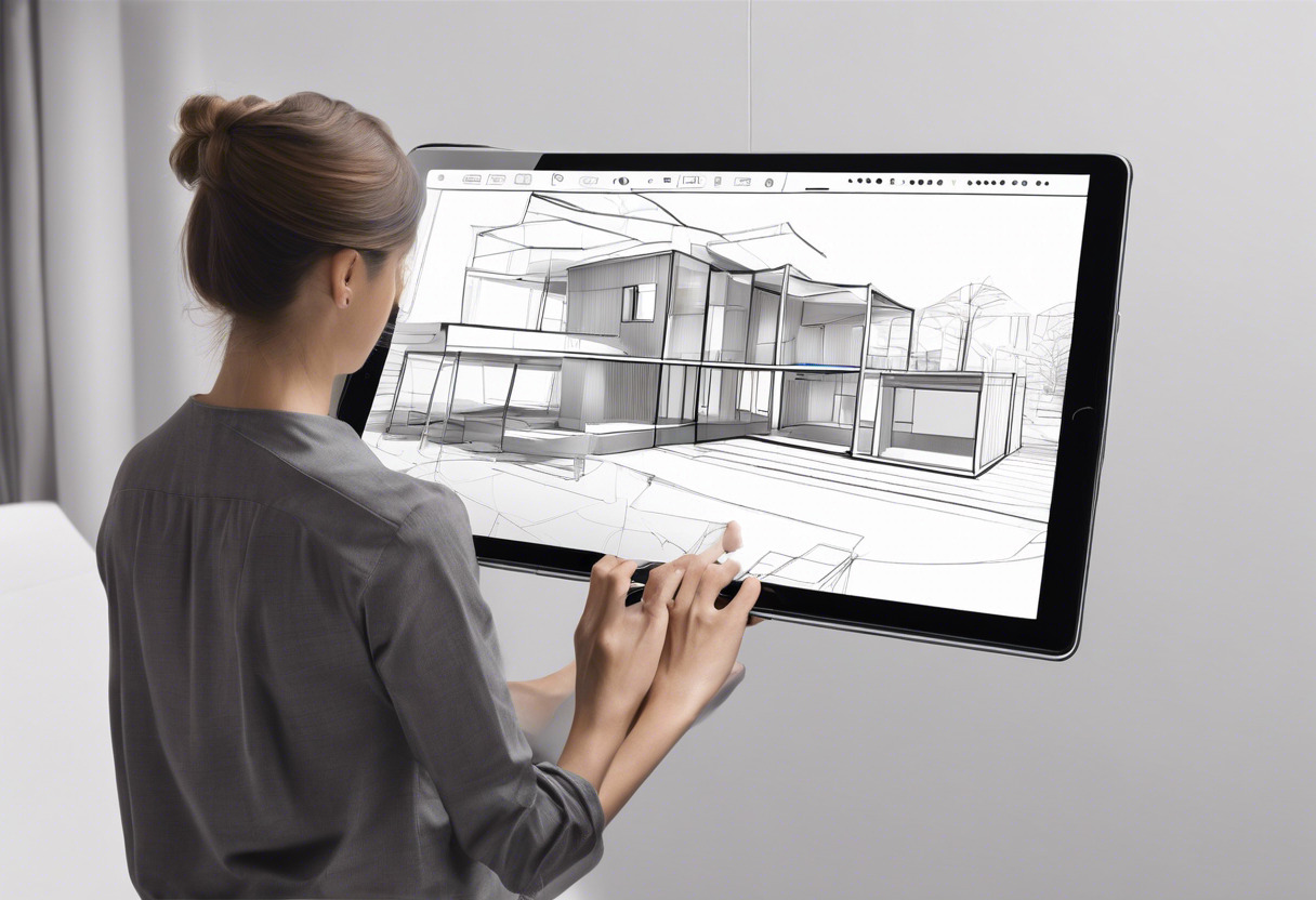 Architect using Polycam app on a tablet device to create an interactive floor plan