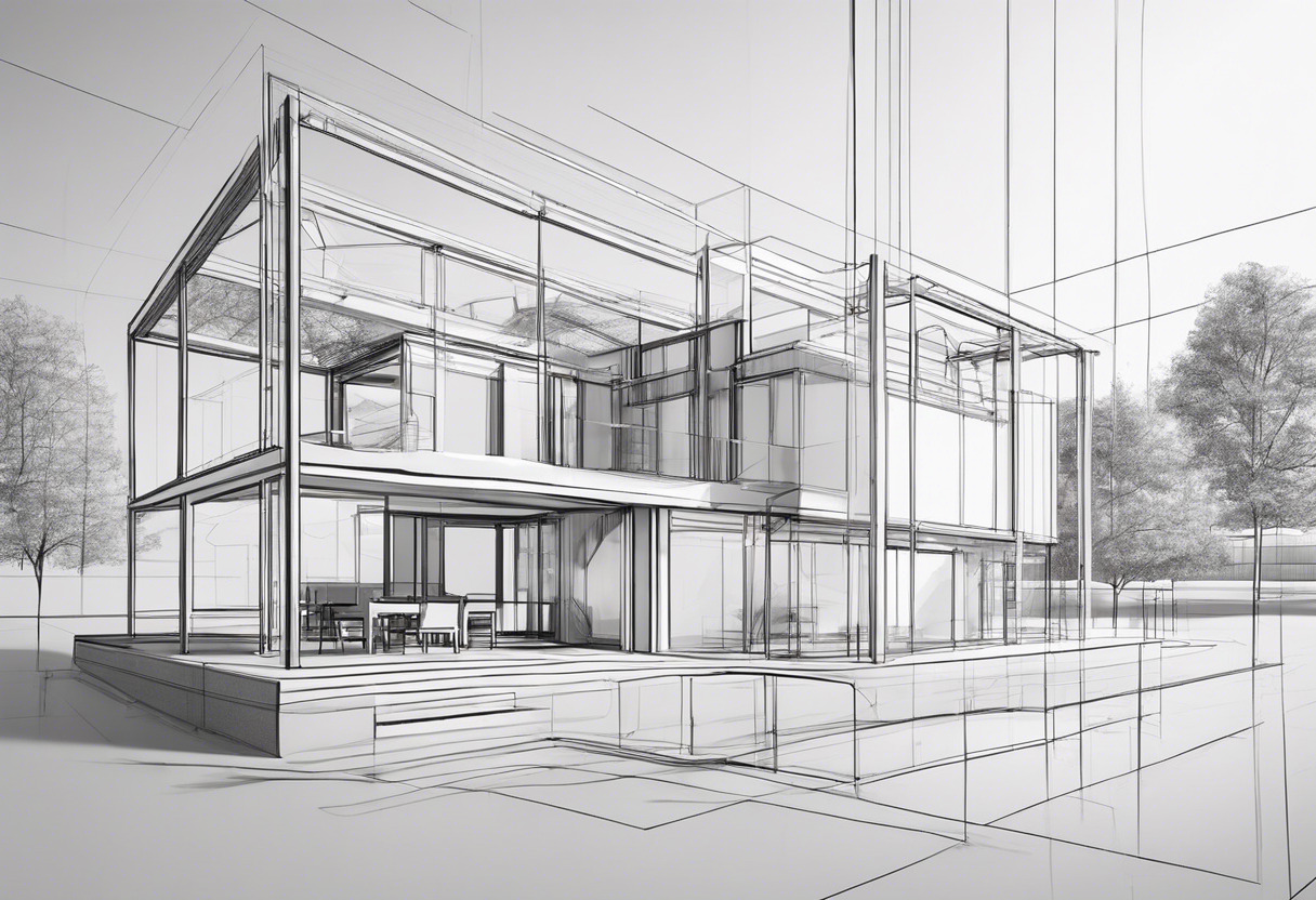 Architect working on 3ds Max, meticulously designing a structure