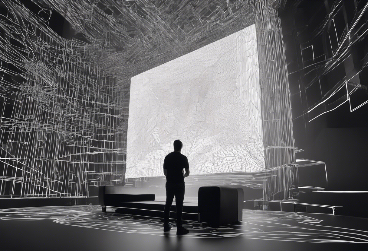 Artist adept at projection mapping, engaged in creating a visual spectacle for a concert using MadMapper