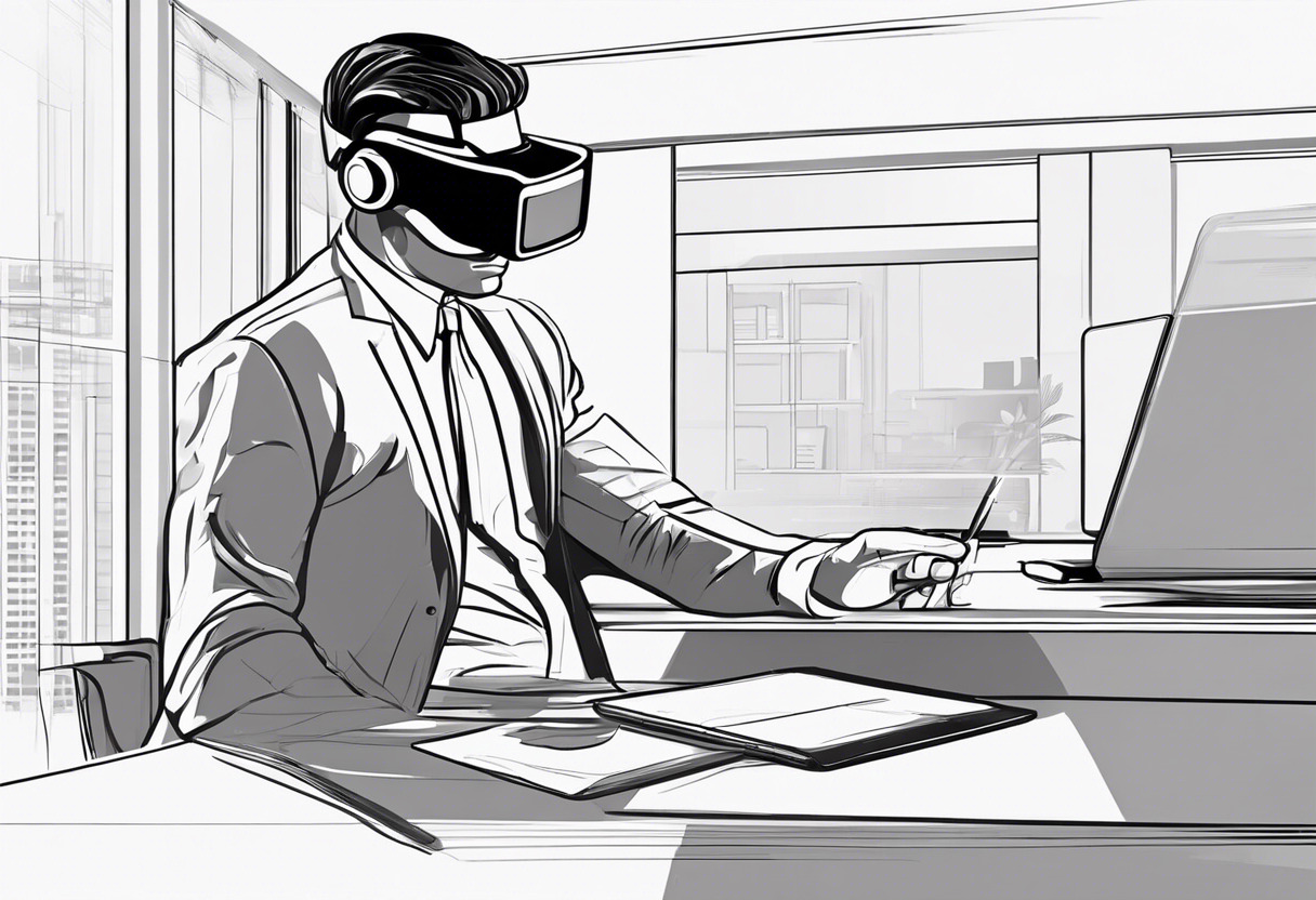 Business executive evaluating VR tech for company use