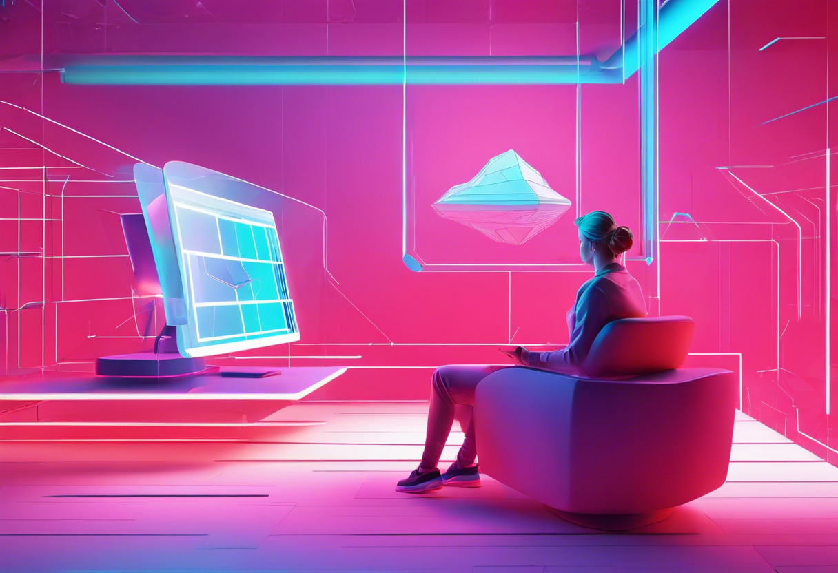 Colorful 3D designer creating stunning visual effects with Redshift in a digital lab