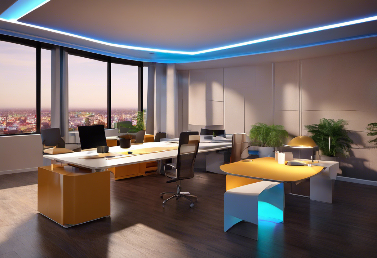 Colorful 3D digital twin model of an office space