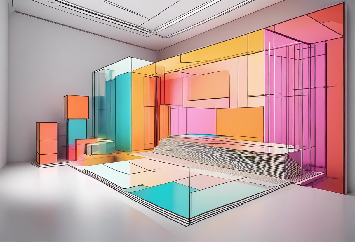 Colorful 3D models displayed in an AR gallery