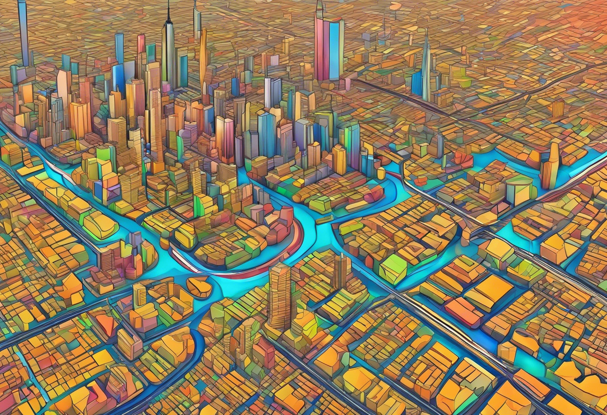Colorful aerial view of city map created using Pix4D software, pix4Dcapture app on mobile