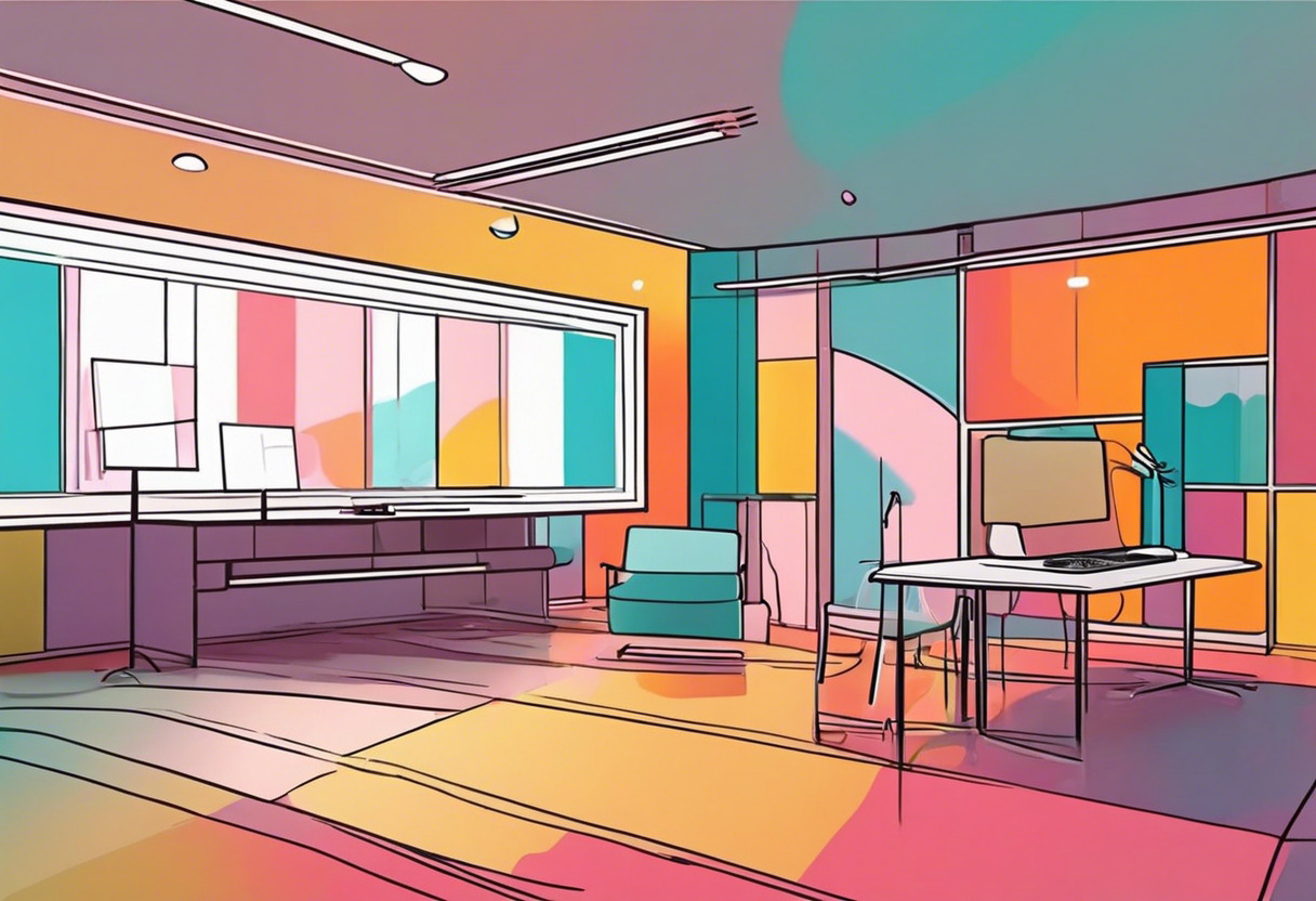 Colorful animation scene in a film studio created using Blender
