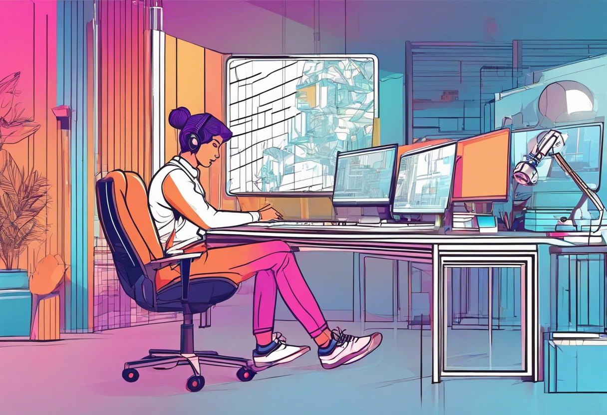 Colorful animator working in a sci-fi studio