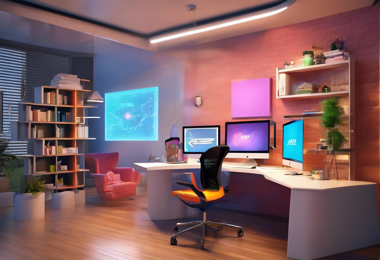 Colorful concept of a zealous designer using 3DF Zephyr in her modern tech hub