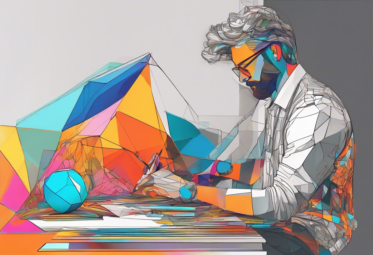 Colorful depiction of a designer working on a highly detailed digital sculpture with TopoGun