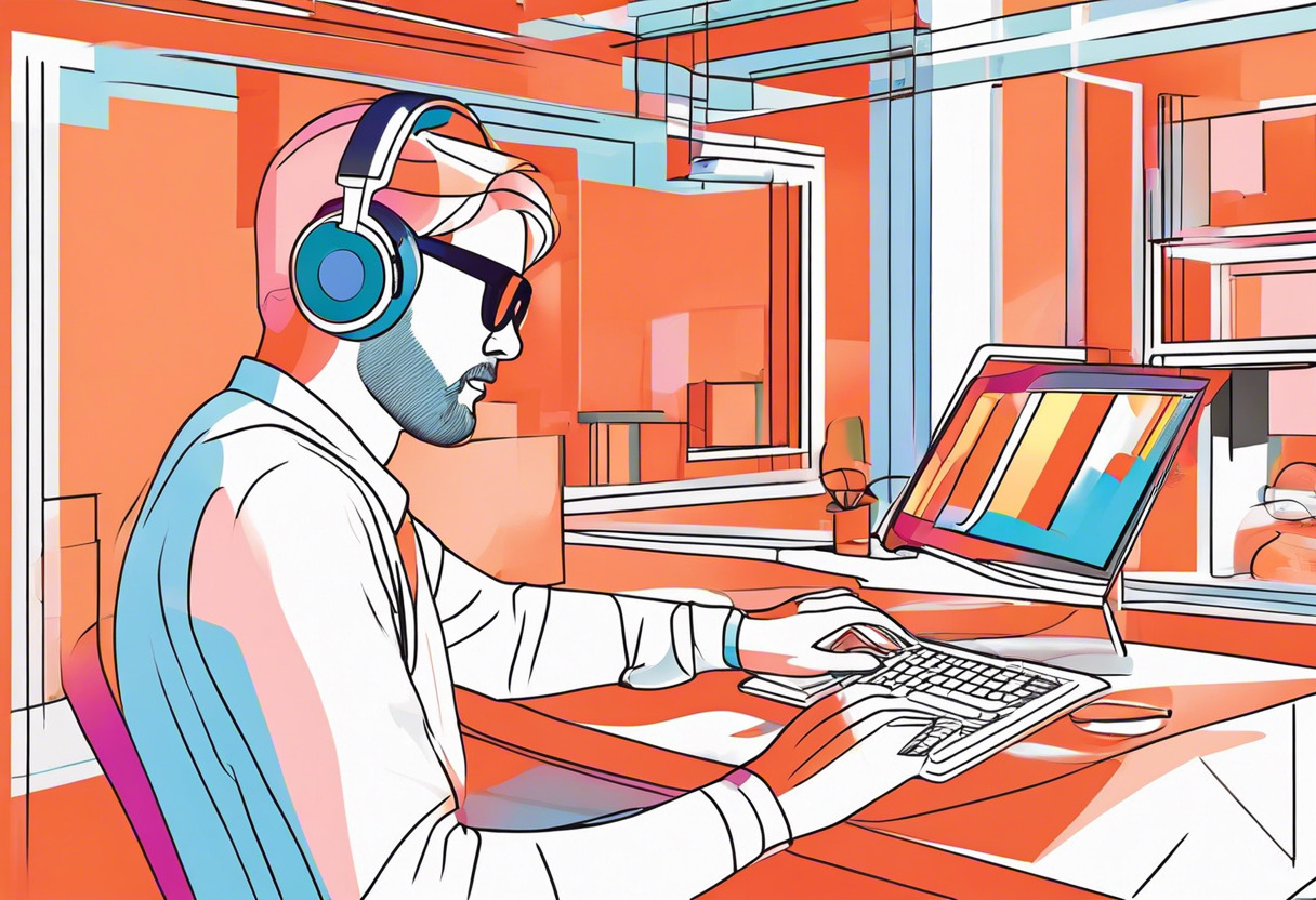 Colorful depiction of a tech-savvy individual navigating their immersive Apple Vision Pro experience