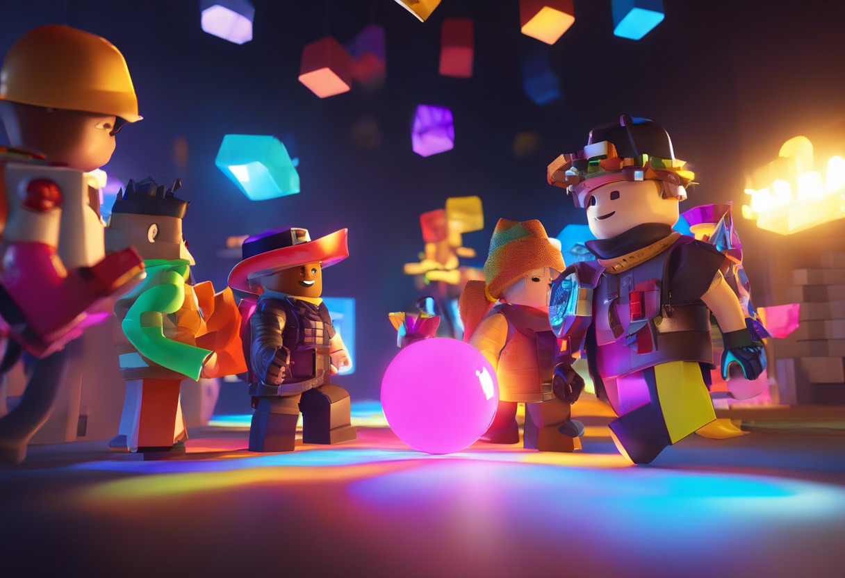 Colorful depiction of diverse user characters engaging in an immersive game on Roblox