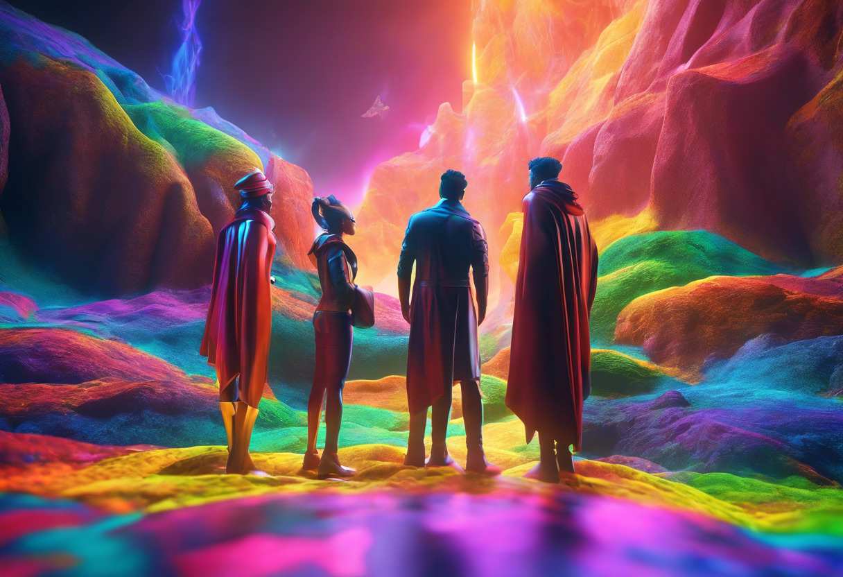 Colorful depiction of MetaHumans showcasing their extraordinary powers in a supernatural landscape