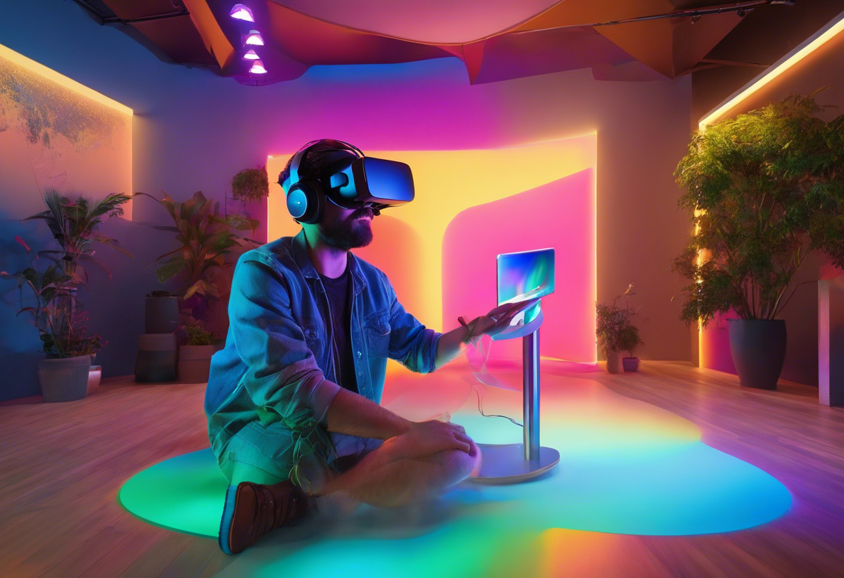 Colorful designer in a VR art studio