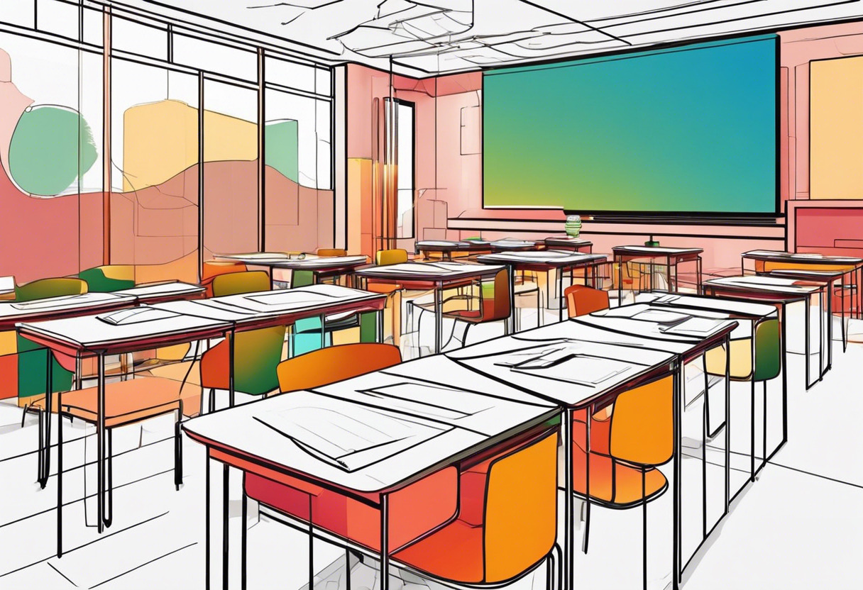 Colorful digital creation of 3D models in a classroom