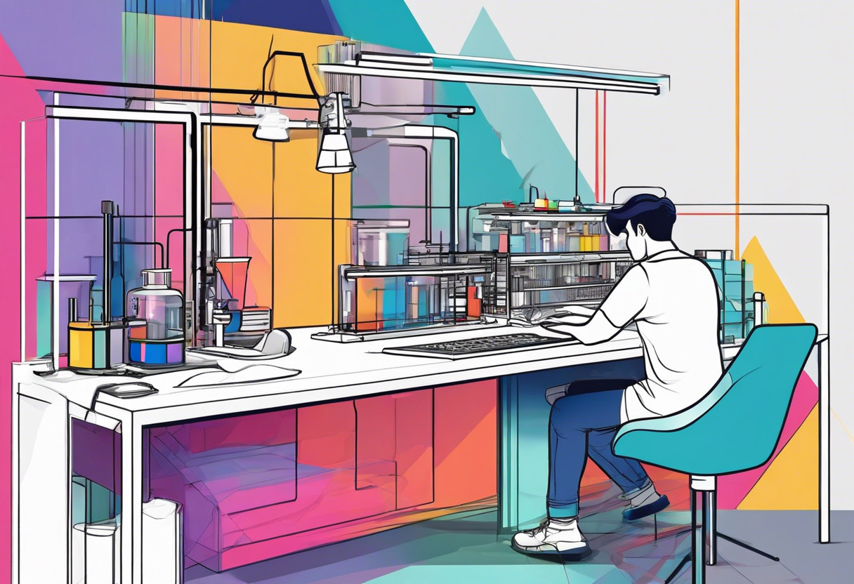 Colorful digital laboratory showcasing a designer working on a Meshmixer project