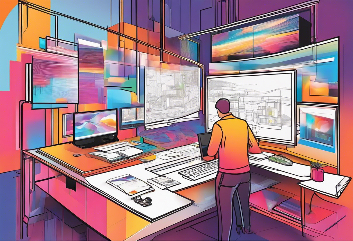 Colorful display of 8th Wall's augmented reality technology in a workstation