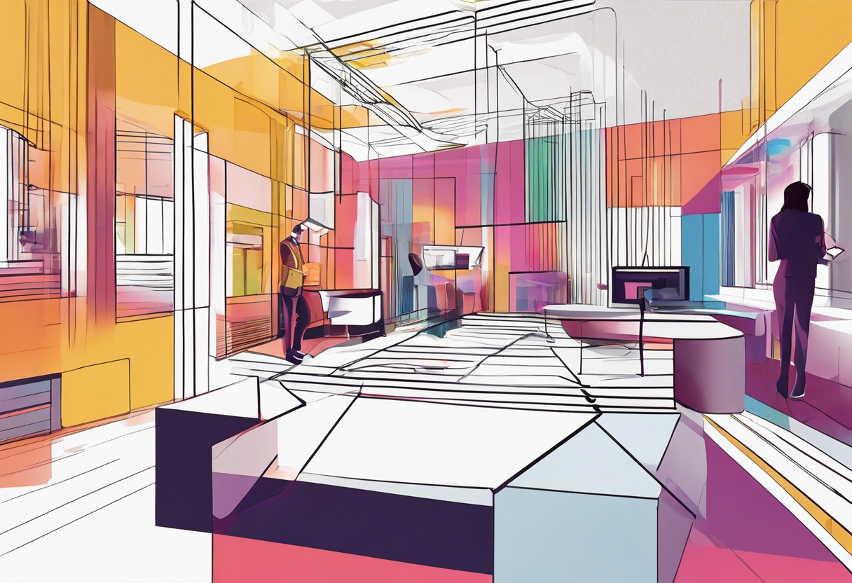 Colorful focused architect navigating digital twin models on Matterport