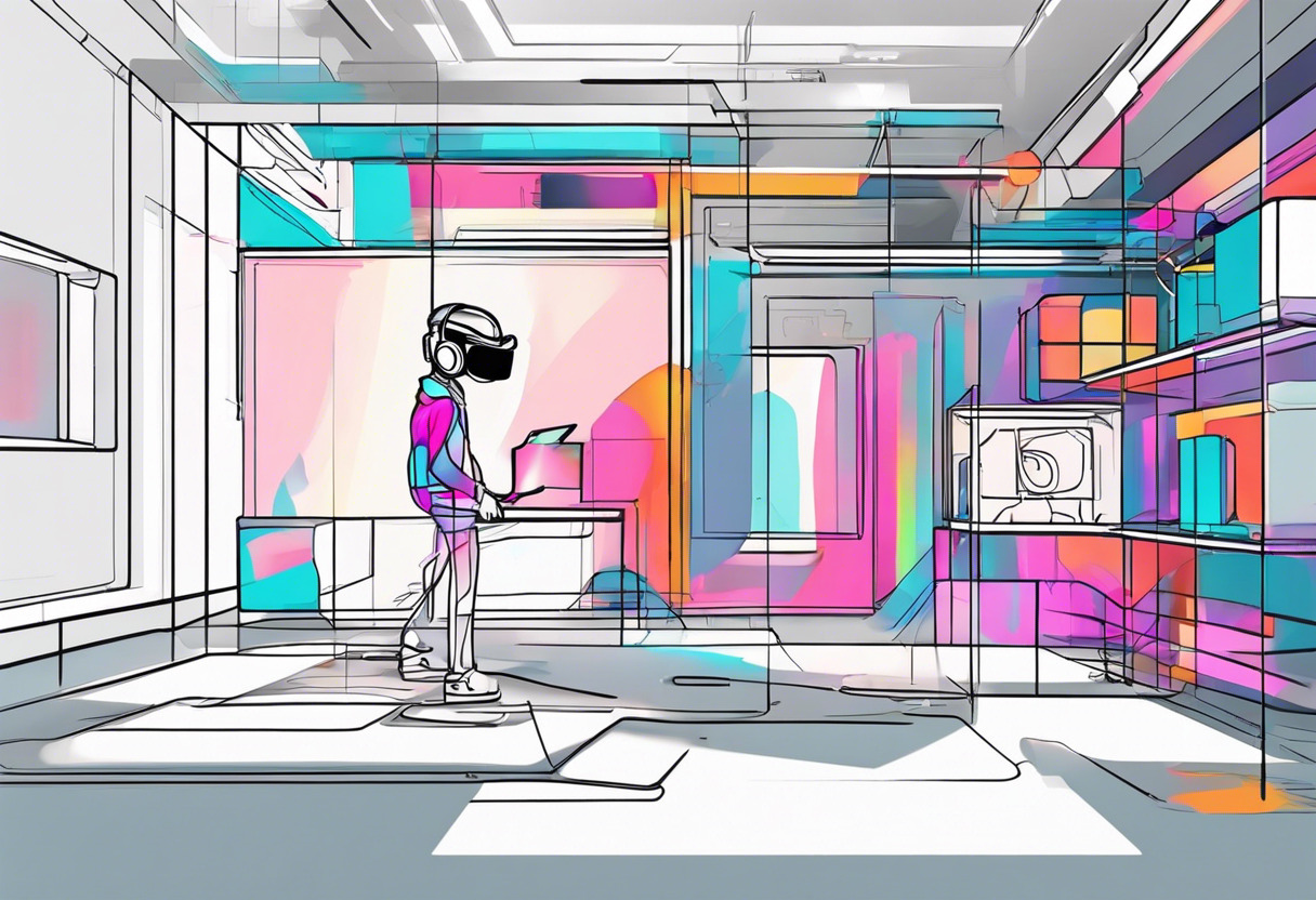Colorful gamer in a high-tech VR room