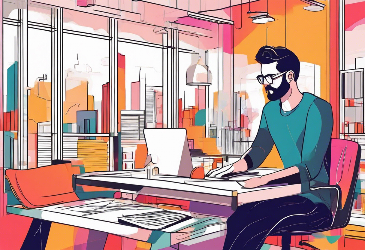 Colorful graphic designer working in a modern development environment