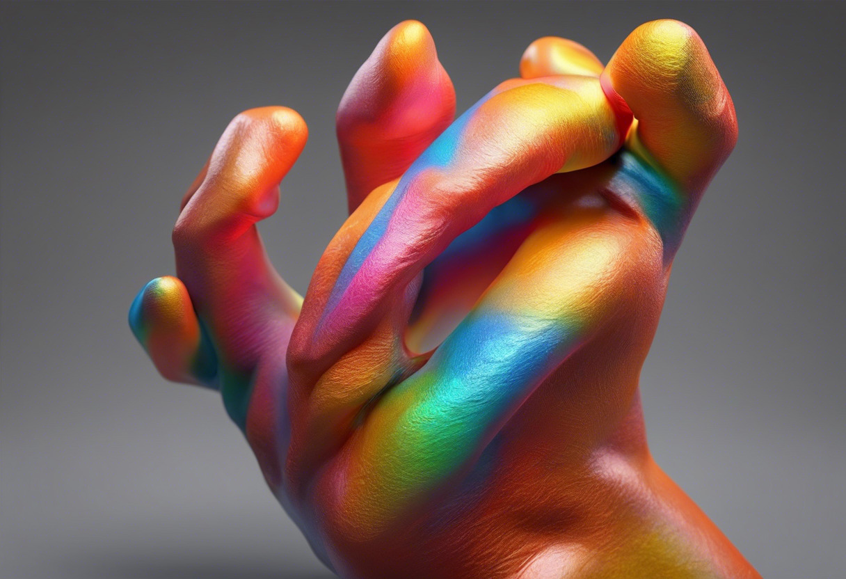 Colorful hands-on interaction of an artist with Sculptris interface