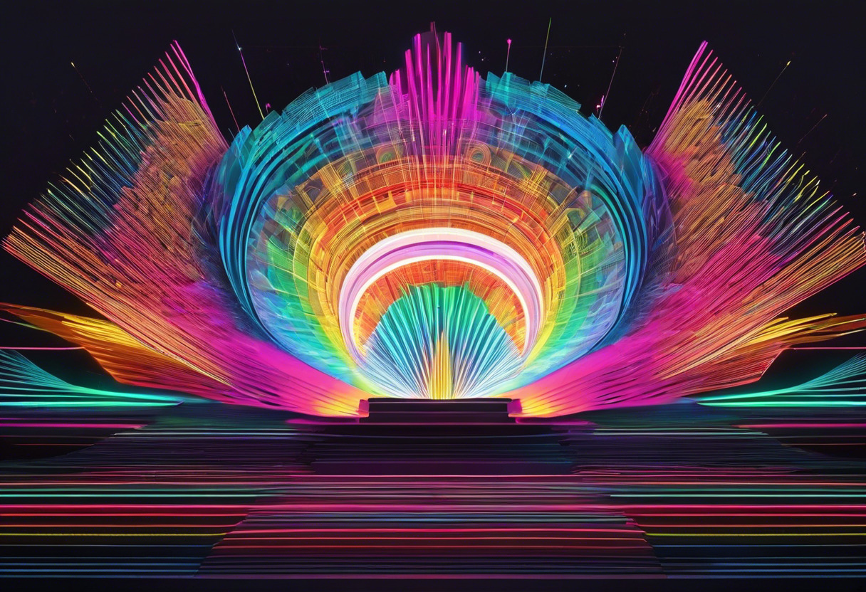 Colorful illumination on a uniquely shaped object at a festival, radiating the power of MadMapper's projection mapping