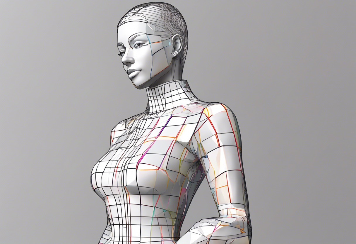 Colorful illustration of a 3D human model crafted using Daz Studio in a virtual design workspace