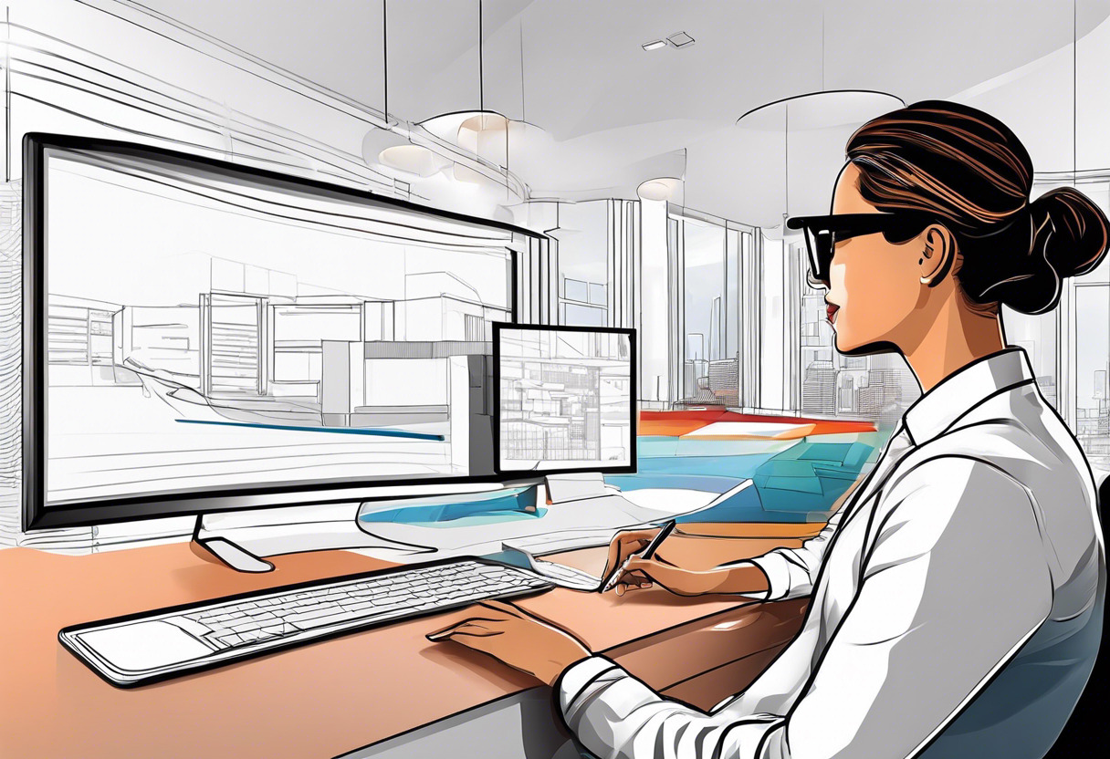 Colorful illustration of a marketing professional using 3DVista to design a virtual tour