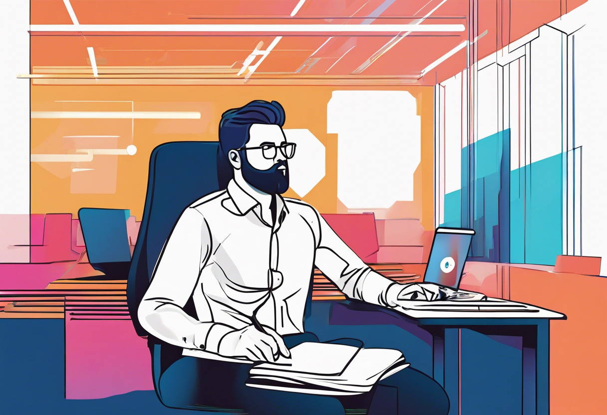 Colorful illustration of a Meta Quest Pro user engrossed in a virtual conference