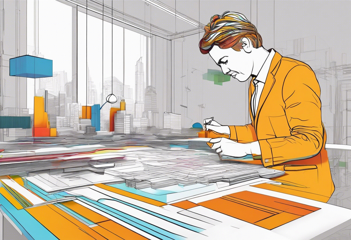 Colorful image of a 3D designer working on complex architectural model