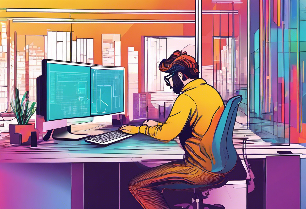 Colorful image of a developer working on the Vuforia platform in a tech lab