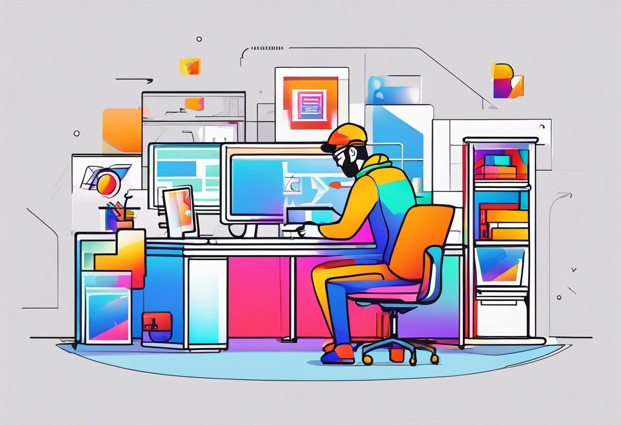 Colorful image of a game developer using Adobe Substance 3D Collection in a digital agency