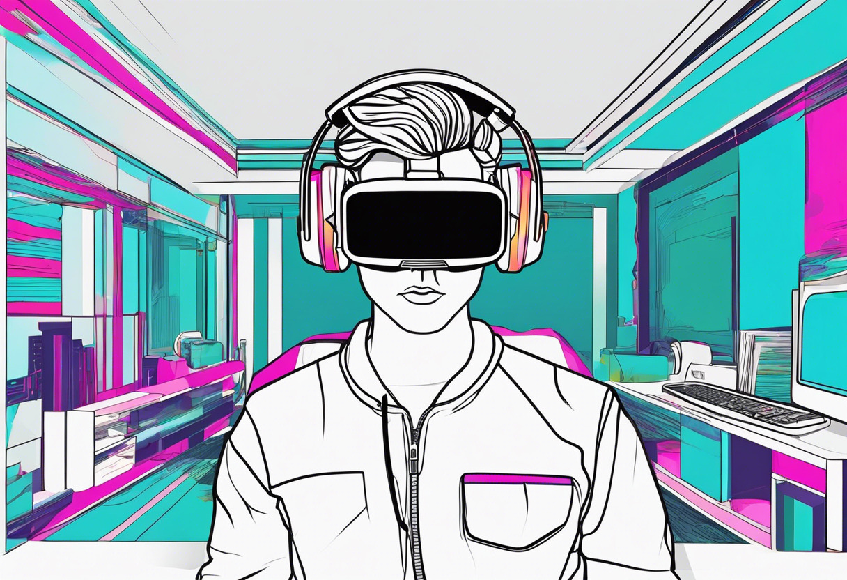 Colorful image of a gamer totally immersed in an Oculus Rift VR adventure