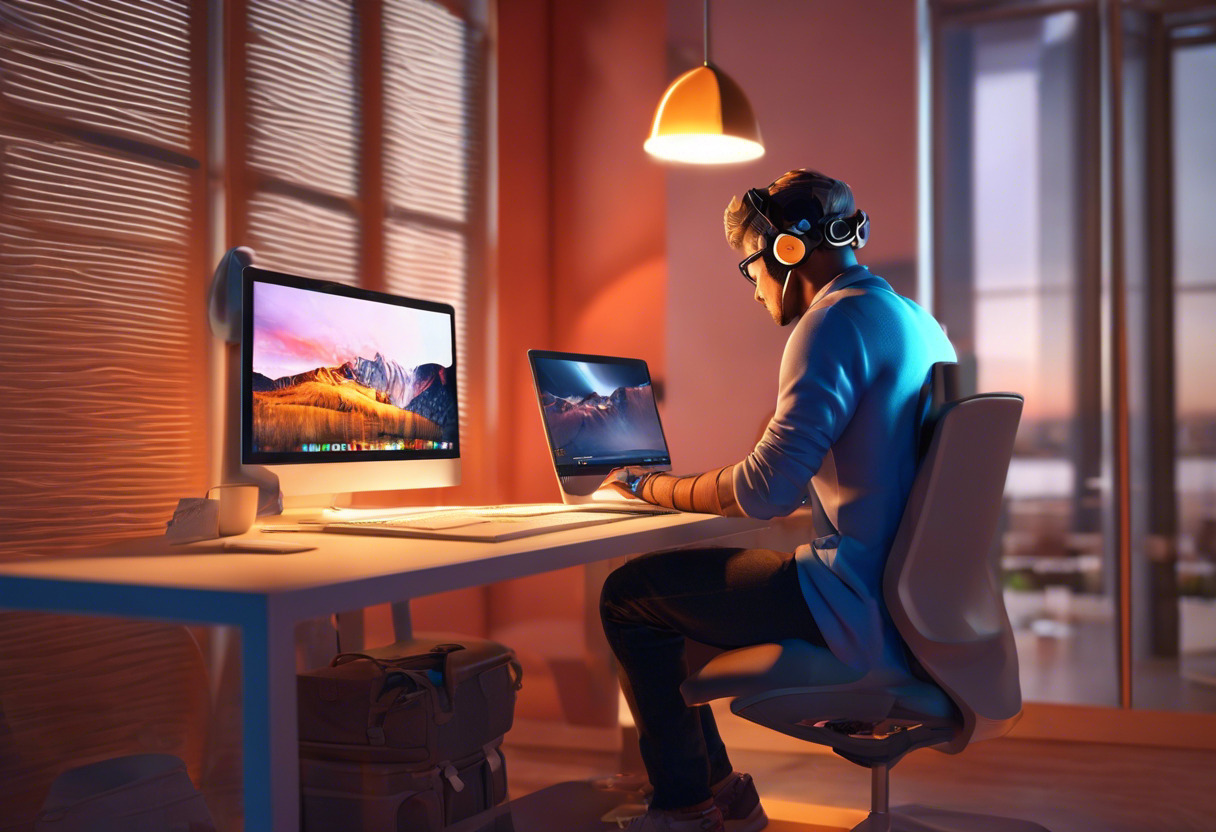 Colorful image of a person working on Unity on their computer station