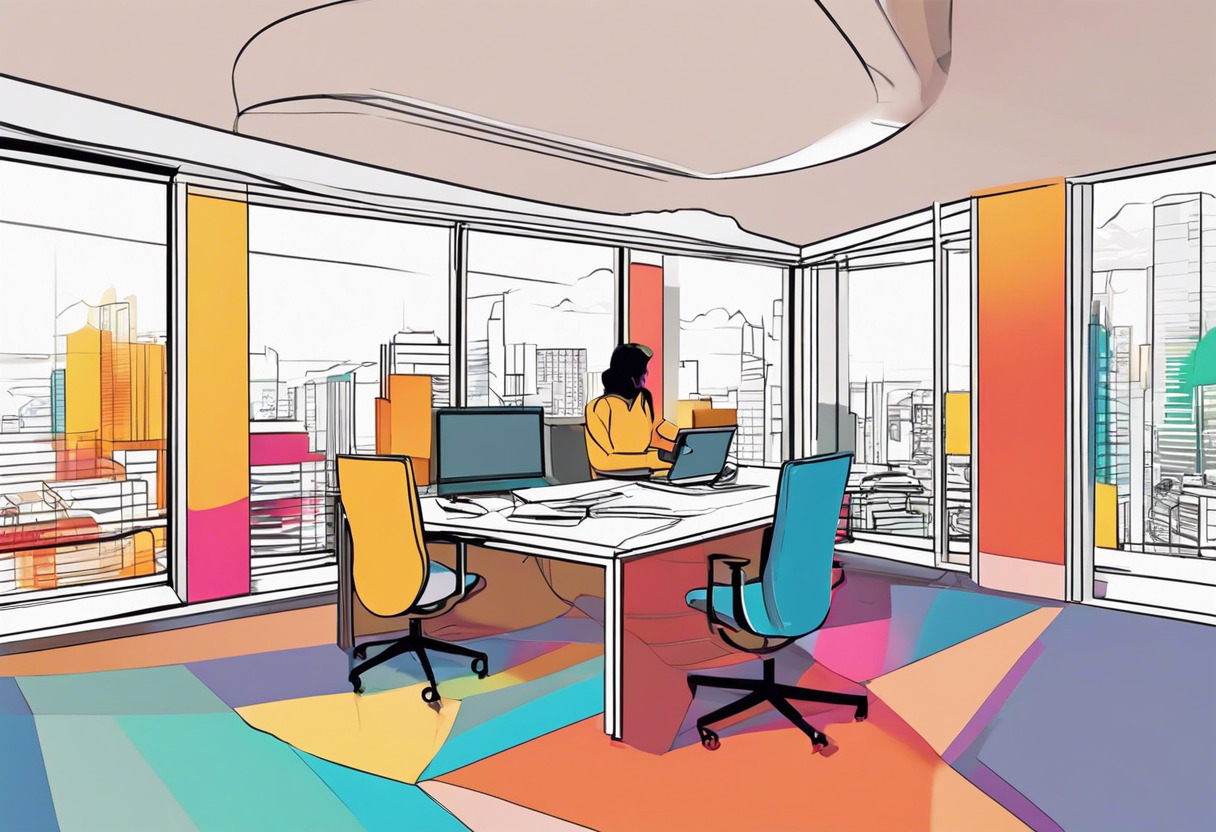 Colorful image of a professional using CloudPano application in an office setting