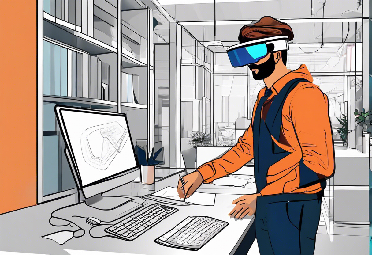 Colorful image of a professional using HoloLens 2 in an innovative workplace