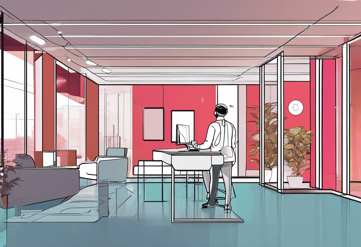 Colorful image of a professional using MagicLeap2 in a modern office space